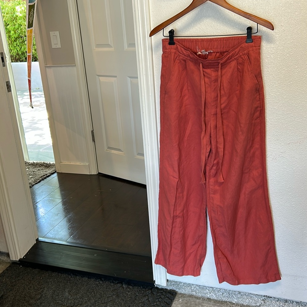 Philosophy Women Large High-Rise Linen Blend Pants Burnt Orange Small Loose